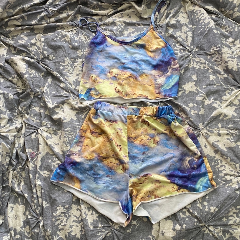 Silk pajama crop top and shorts set